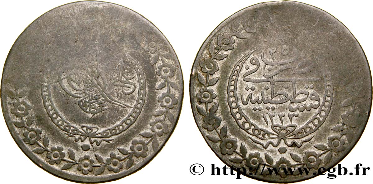 TURQUíA 5 Kurush au nom de Mahmud II AH1223 / an 25 1831 Constantinople BC 