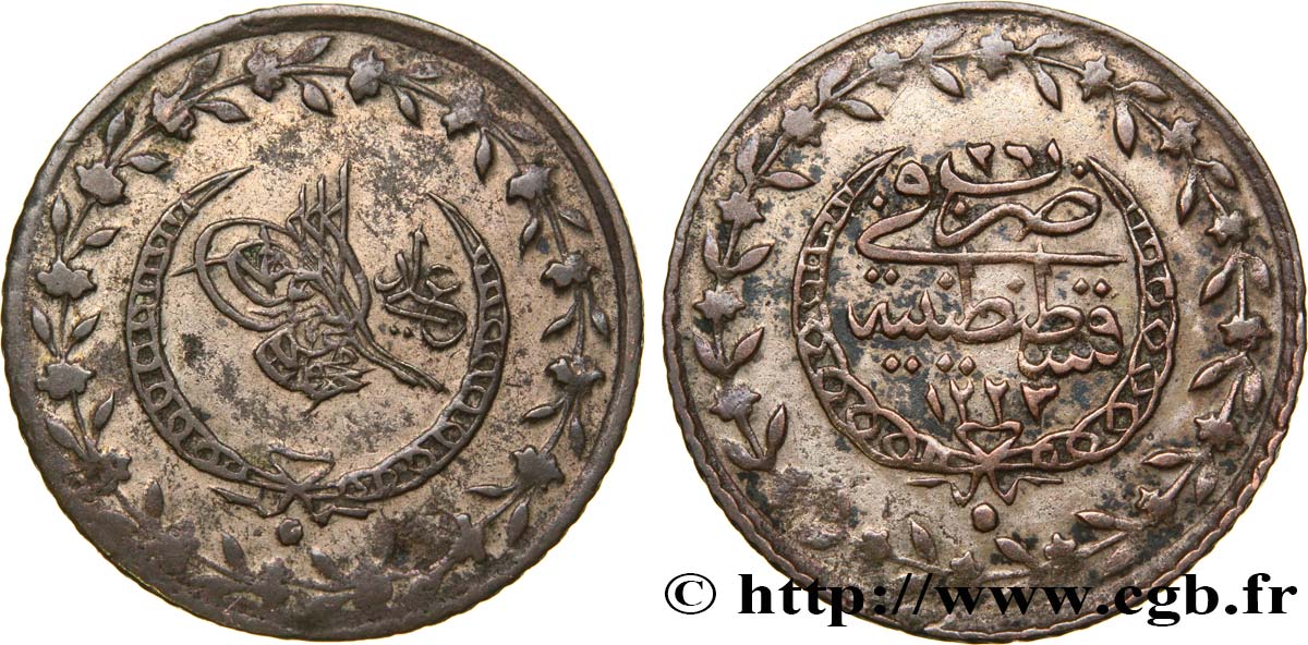TURKEY 20 Para frappe au nom de Mahmud II AH1223 an 26 1832 Constantinople XF 