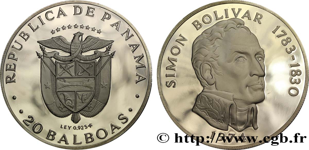 PANAMA 20 Balboas Simon Bolivar 1974  SPL 