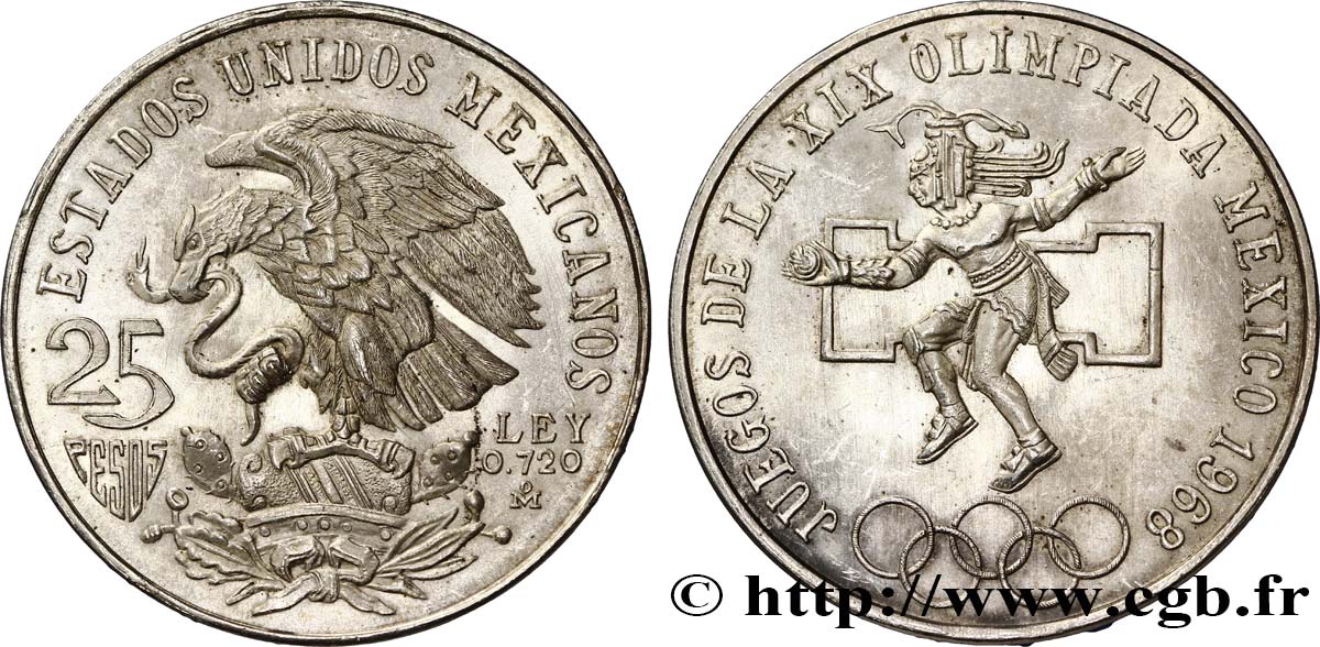 MEXIQUE 25 Pesos Jeux Olympiques de Mexico 1968 Mexico SPL 