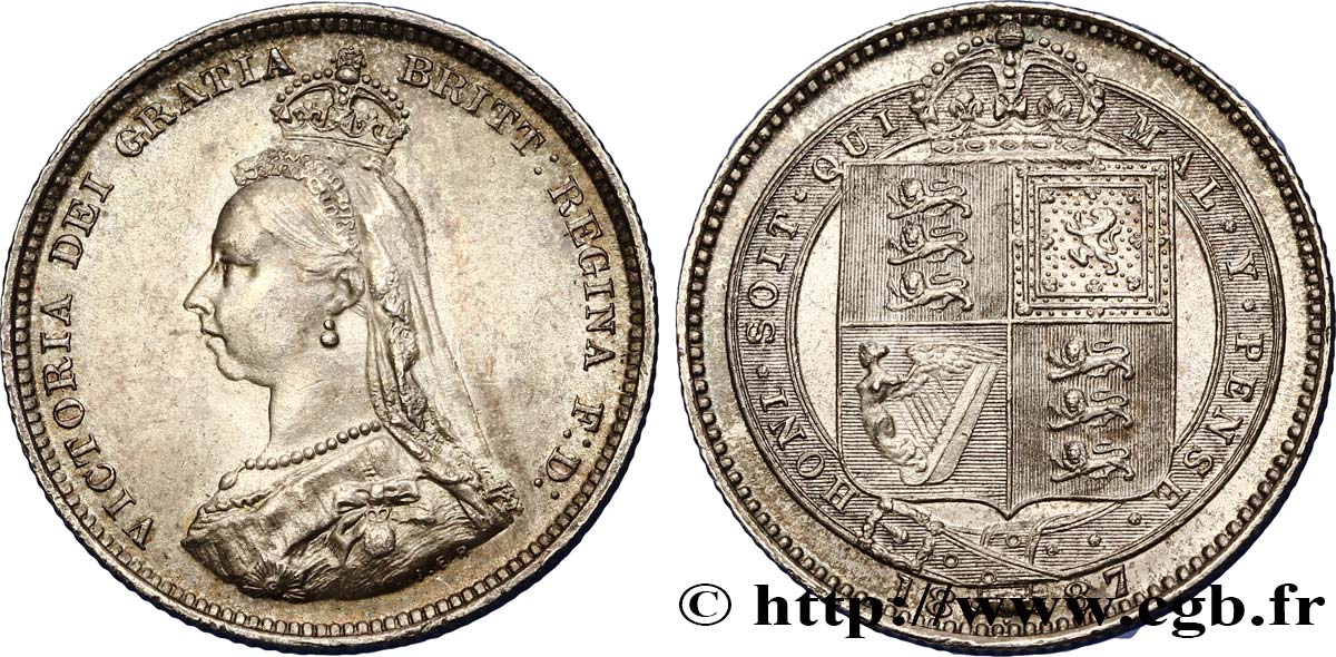 ROYAUME-UNI 1 Shilling Victoria buste du jubilé 1887  SPL 