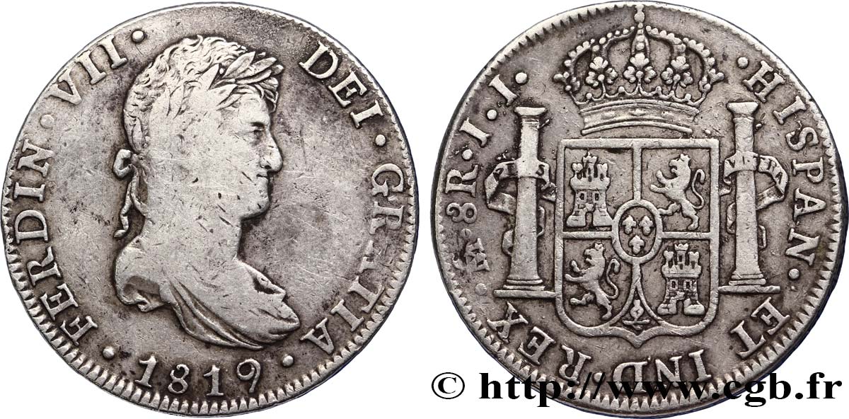 MEXIQUE 8 Reales Ferdinand VII d’Espagne 1819 Mexico TB+ 