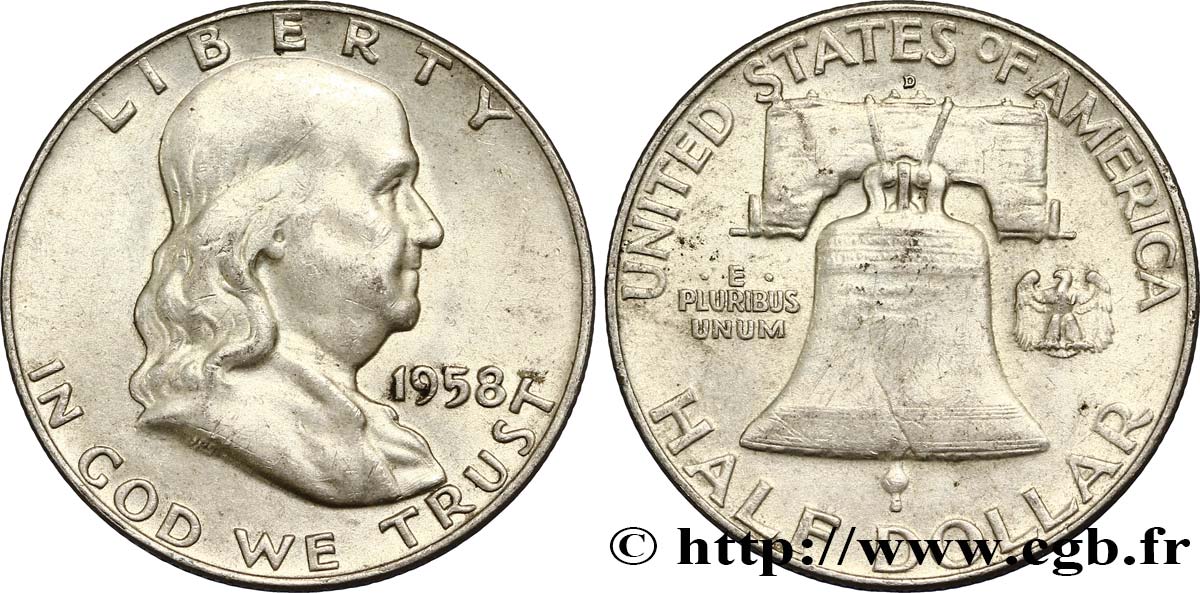 ÉTATS-UNIS D AMÉRIQUE 1/2 Dollar Benjamin Franklin 1958 Denver TTB 