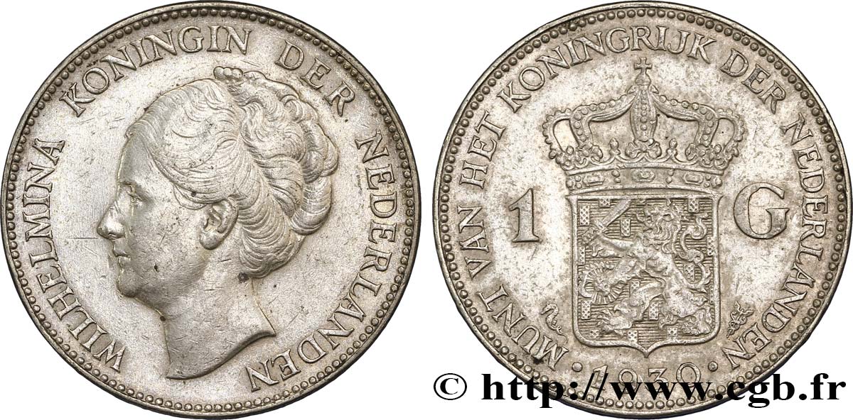 PAYS-BAS 1 Gulden Wilhelmina 1930  TTB+ 