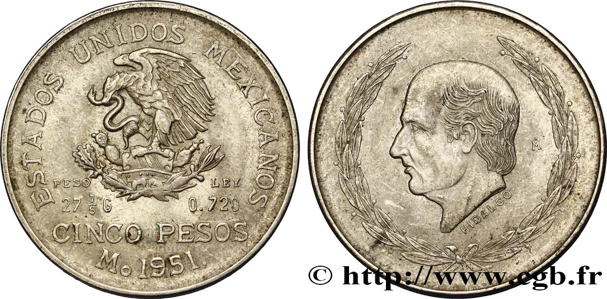 MEXIQUE 5 Pesos Miguel Hidaldo y Costilla / aigle 1951 Mexico TTB+ 