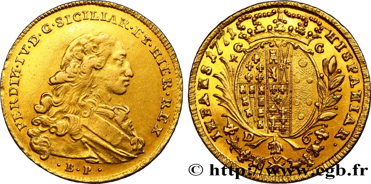 ITALY - KINGDOM OF NAPLES - FERDINAND IV 6 Ducats 1771 Naples XF 