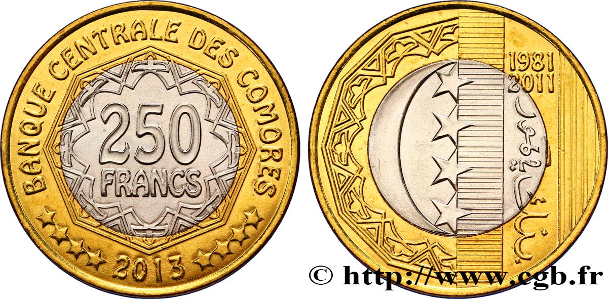 COMORES 250 Francs 2013  SPL 