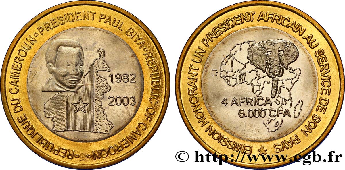 CAMEROUN 6000 Francs Président Paul Biya 2003  SUP 