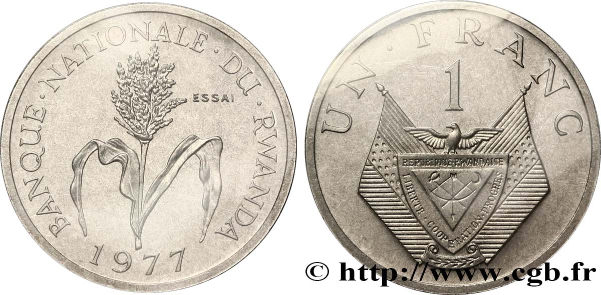 RWANDA Essai de 1 Franc emblème / mil 1977 Paris FDC 
