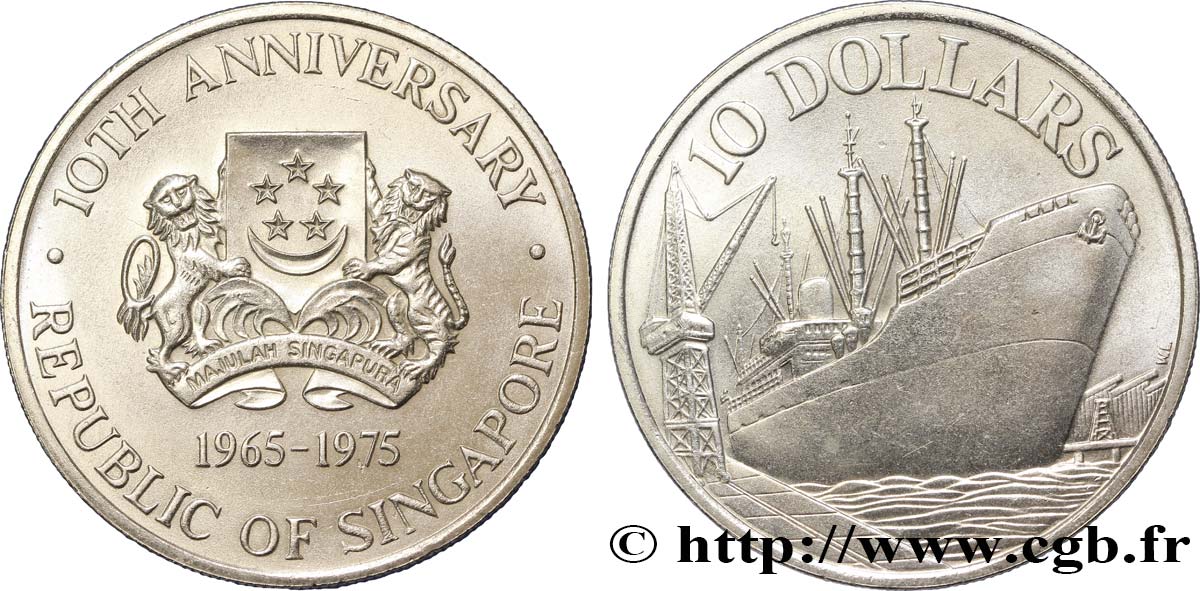 SINGAPOUR 10 Dollars 10e anniversaire de l’indépendance 1975  SPL 