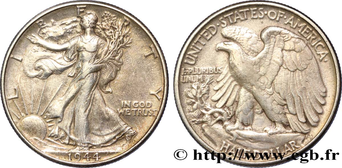 ÉTATS-UNIS D AMÉRIQUE 1/2 Dollar Walking Liberty 1944 Philadelphie TTB 
