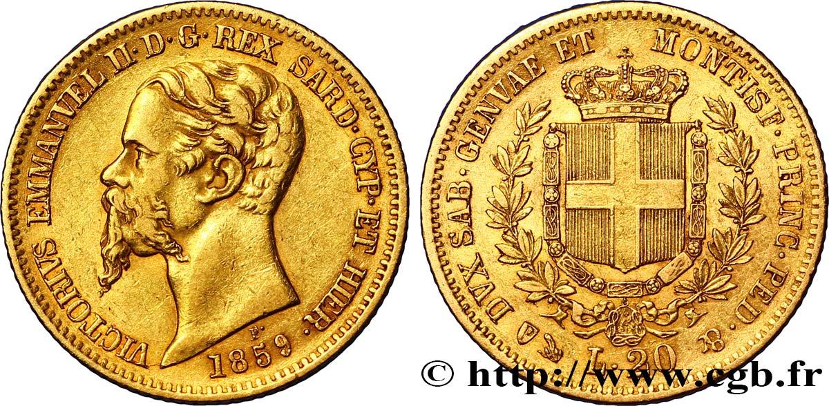 ITALIEN - KÖNIGREICH SARDINIEN 20 Lire Victor Emmanuel II 1859 Gênes SS 