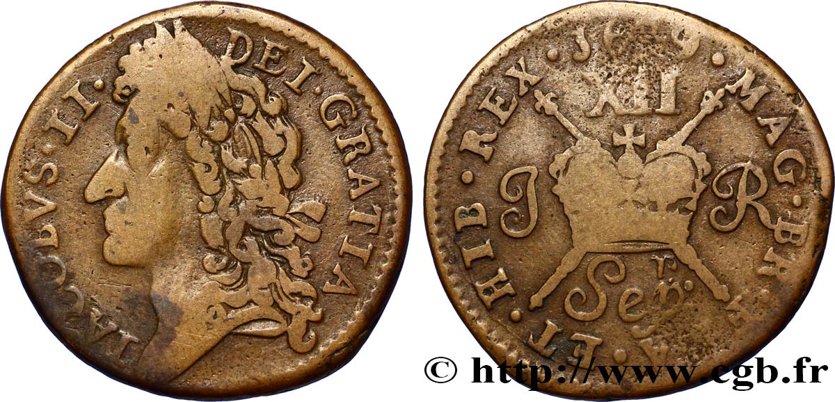 IRLANDE 1 Shilling Jacques II frappée pour le mois de Septembre 1689  TB 