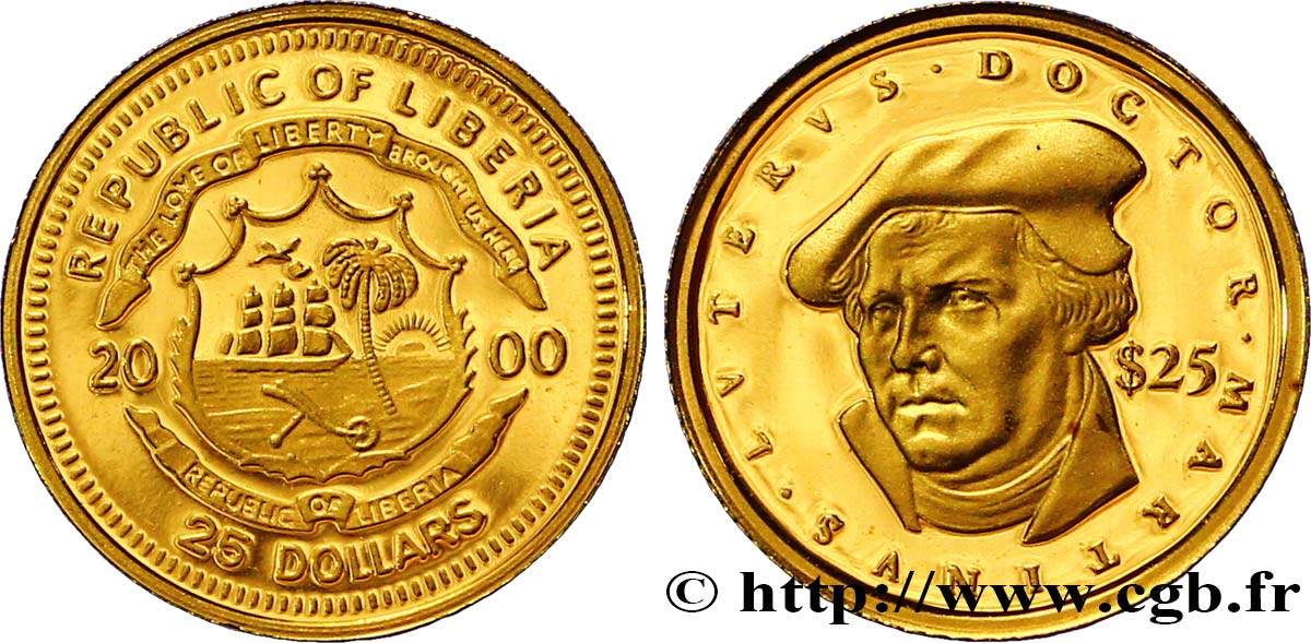 LIBERIA 25 Dollars Proof armes / Martin Luther 2001  FDC 