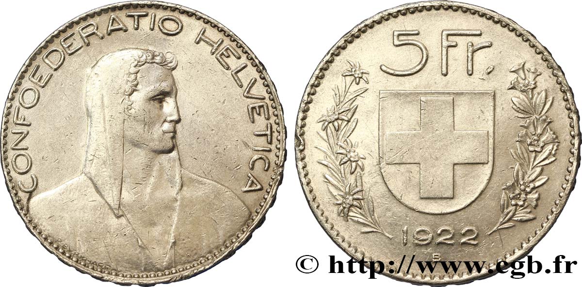 SUISSE 5 Francs Berger 1922 Berne TTB+ 
