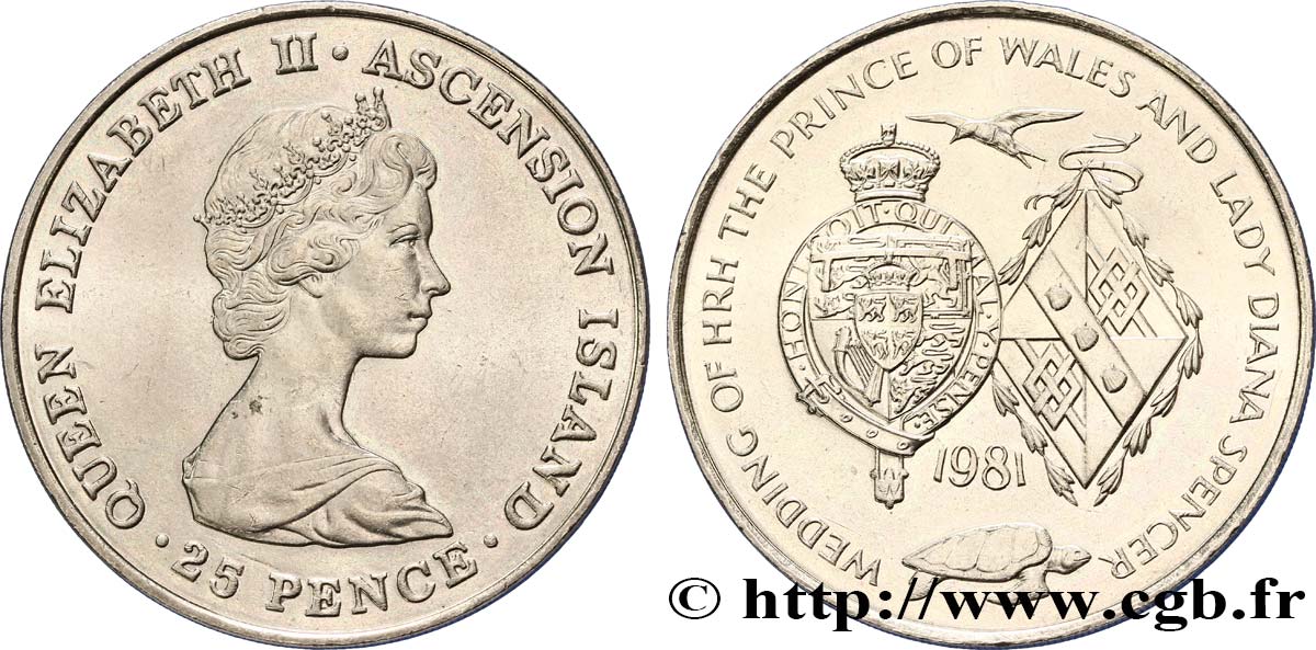 ASCENSION 25 Pence mariage du prince de Galles et de lady Diana Spencer 1981  SPL 