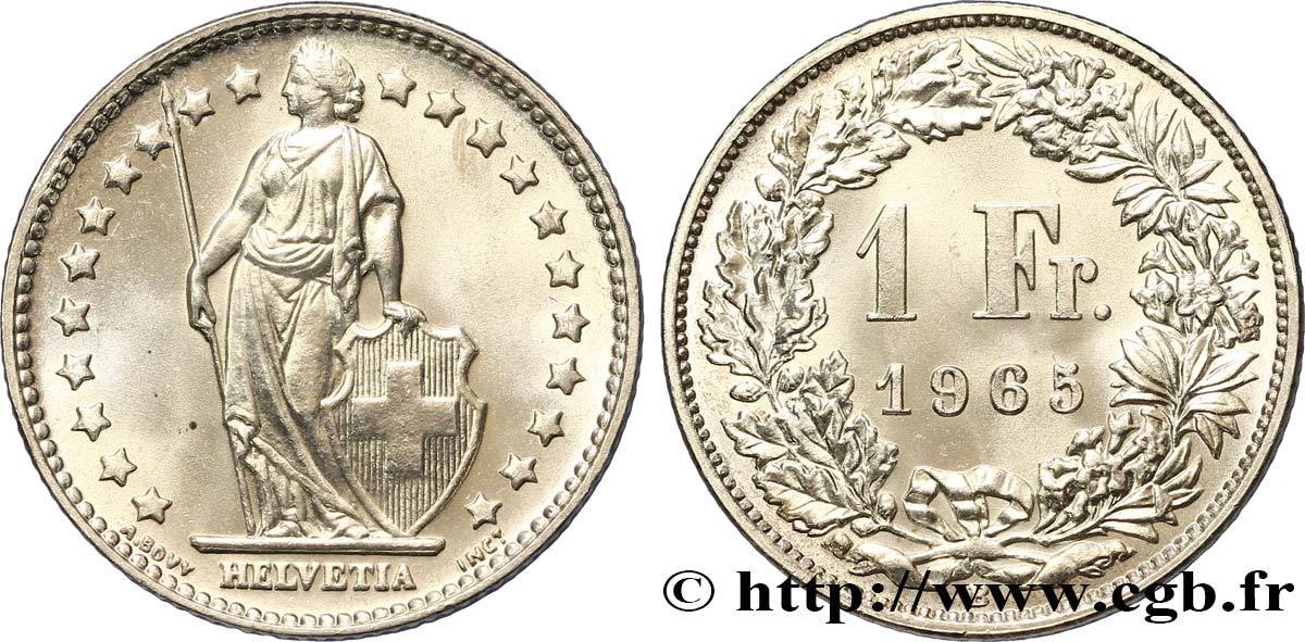 SUISSE 1 Franc Helvetia 1965 Berne SPL 