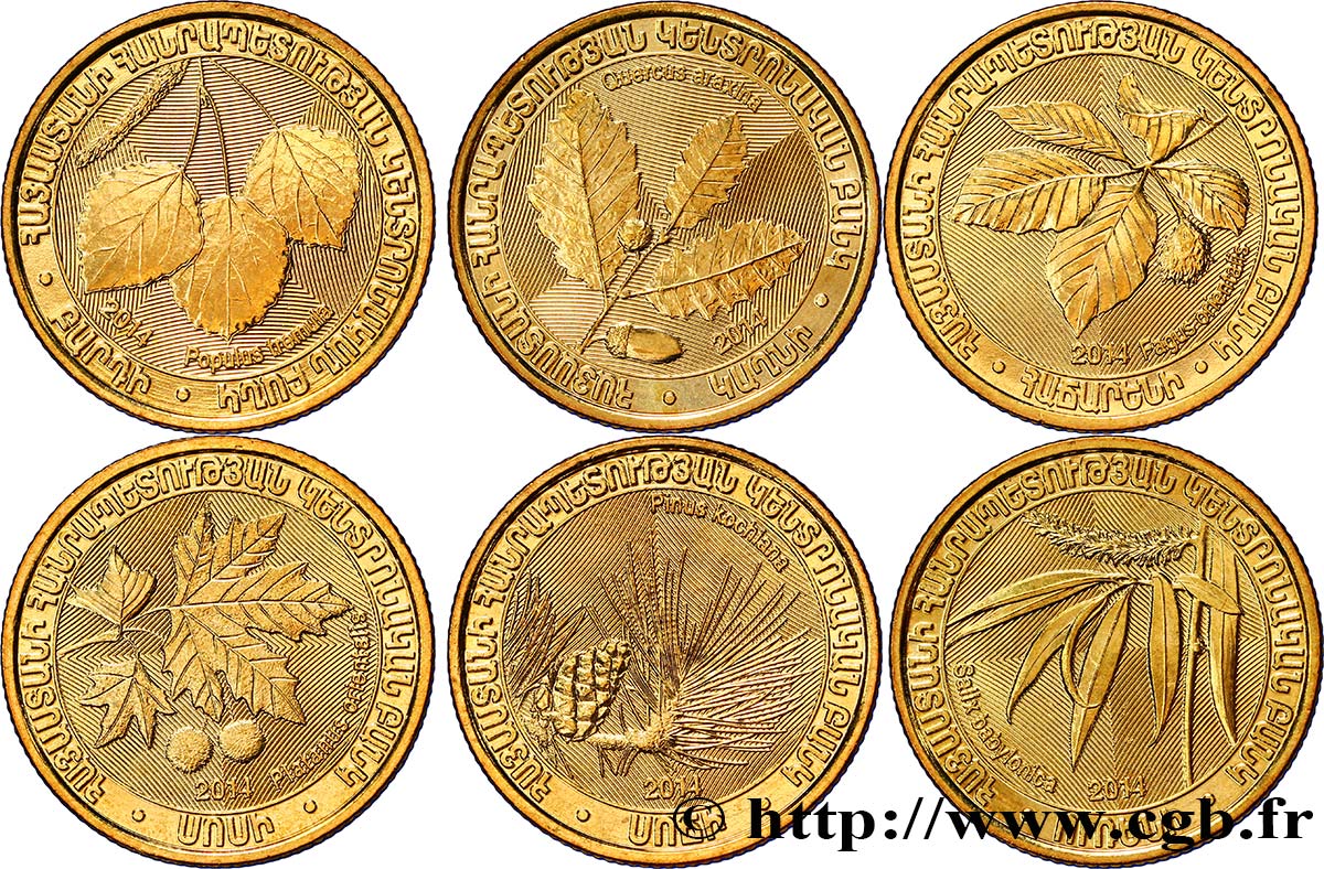 ARMÉNIE Série de 6 monnaies 200 Dram arbres d’Arménie 2014  FDC 