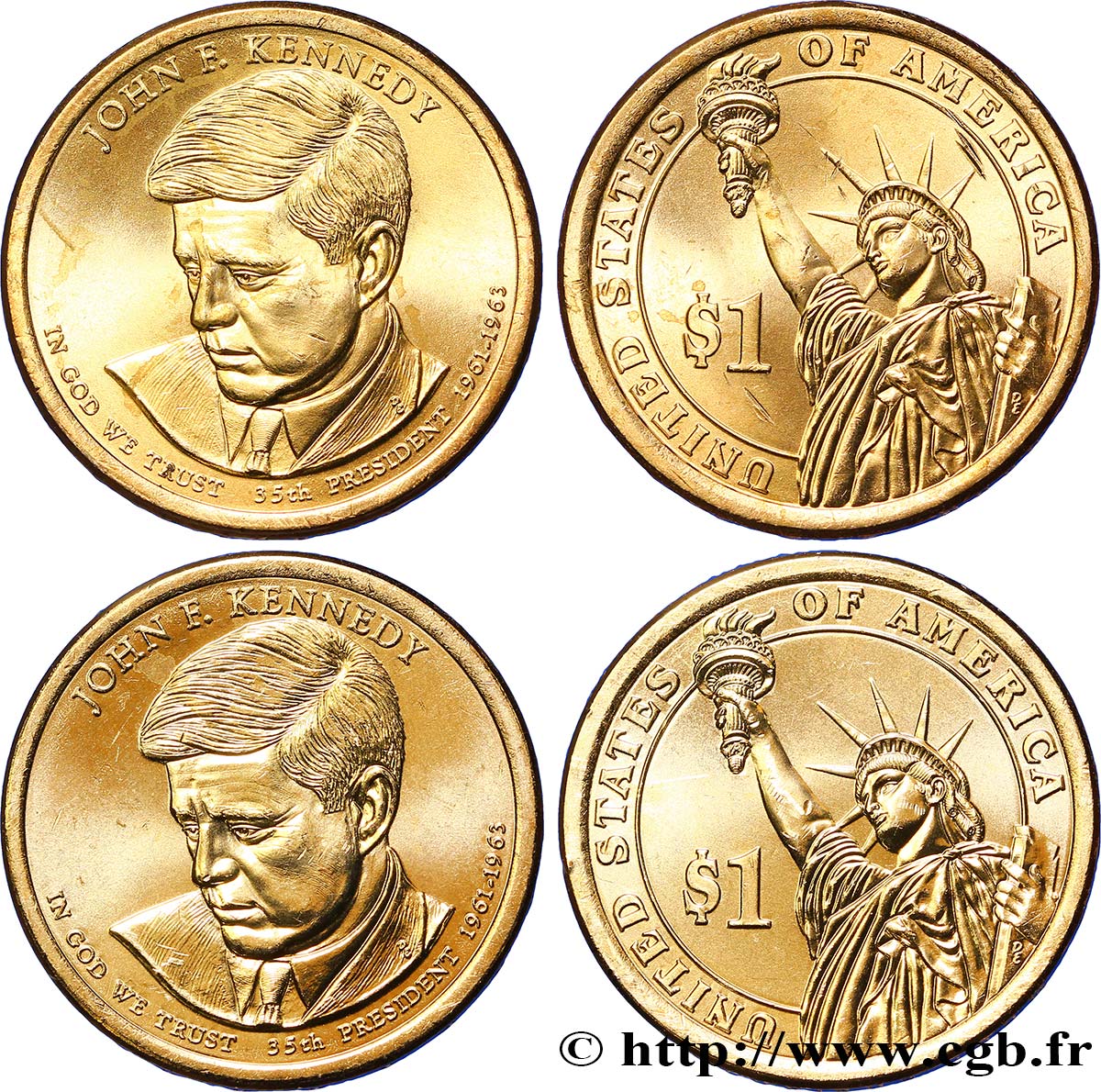 UNITED STATES OF AMERICA Lot de deux monnaies 1 Dollar John F. Kennedy 2015 Philadelphie + Denver MS 