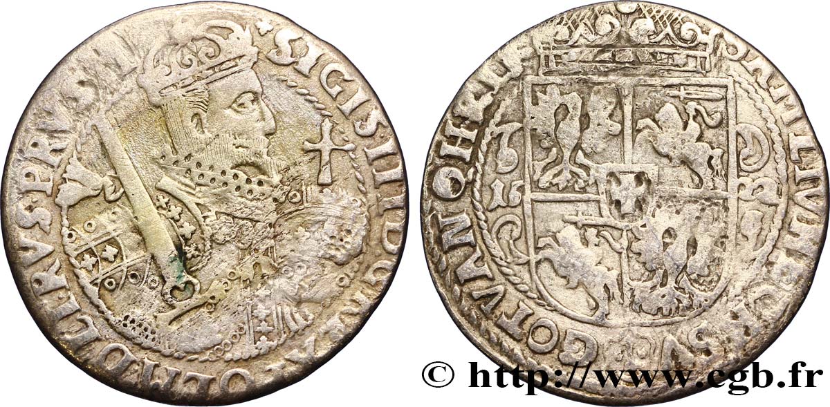POLAND 1/4 de Thaler Sigismond III Vasa 1622 Cracovie VF 