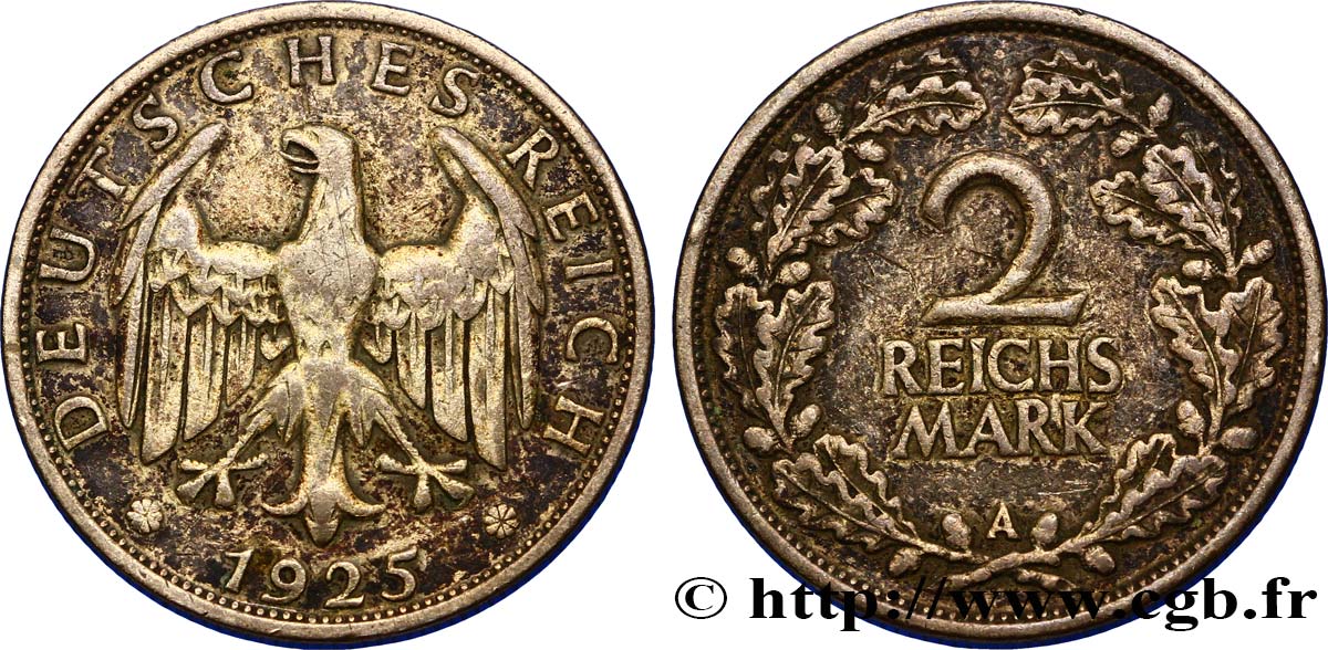DEUTSCHLAND 2 Reichsmark aigle 1925 Berlin fSS 