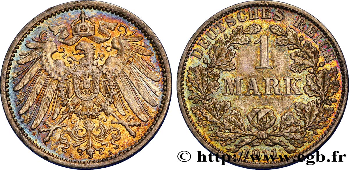 ALEMANIA 1 Mark Empire aigle impérial 2e type 1911 Berlin EBC 