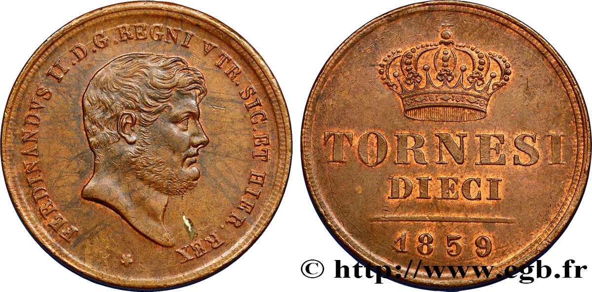ITALIE - ROYAUME DES DEUX-SICILES 10 Tornesi Ferdinand II 1859  TTB+ 