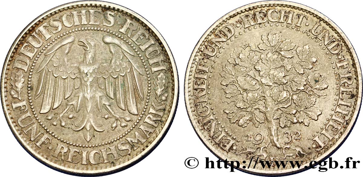 GERMANIA 5 Reichsmark 1932 Stuttgart q.SPL 