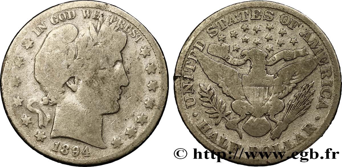 STATI UNITI D AMERICA 1/2 Dollar type Barber 1894 Philadelphie q.MB 