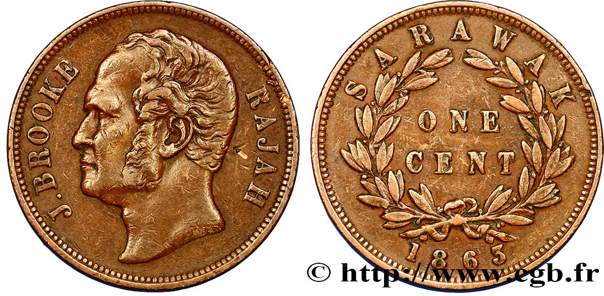 SARAWAK 1 Cent Sarawak Rajah James Brooke 1863 Birmingham TTB 