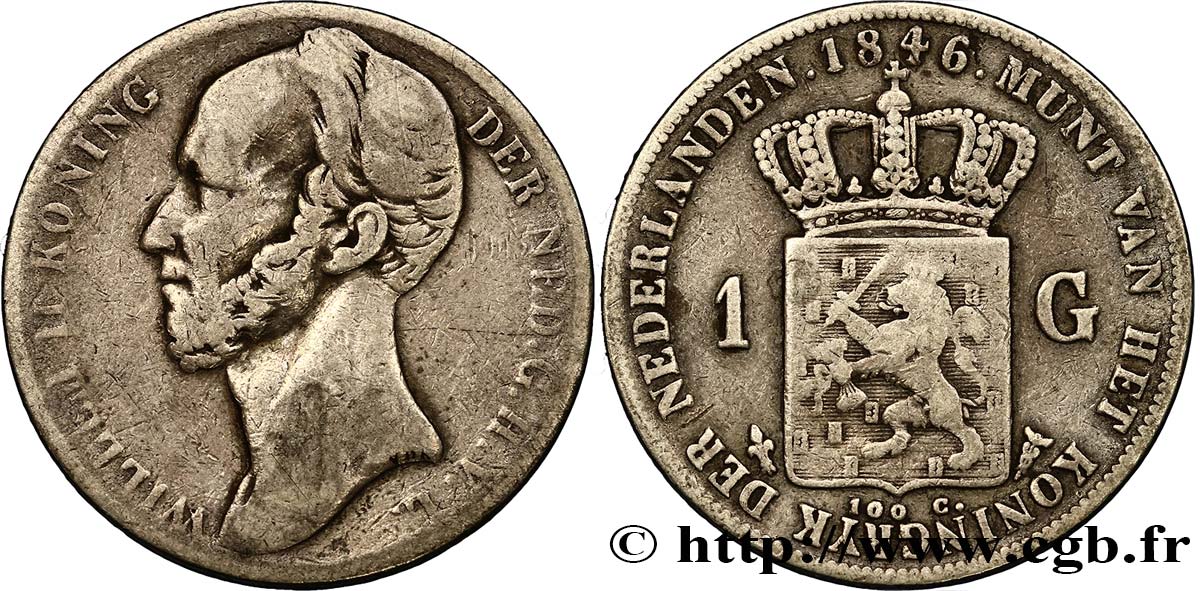 PAYS-BAS 1 Gulden Guillaume II, différent fleur de lys 1846 Utrecht TB 
