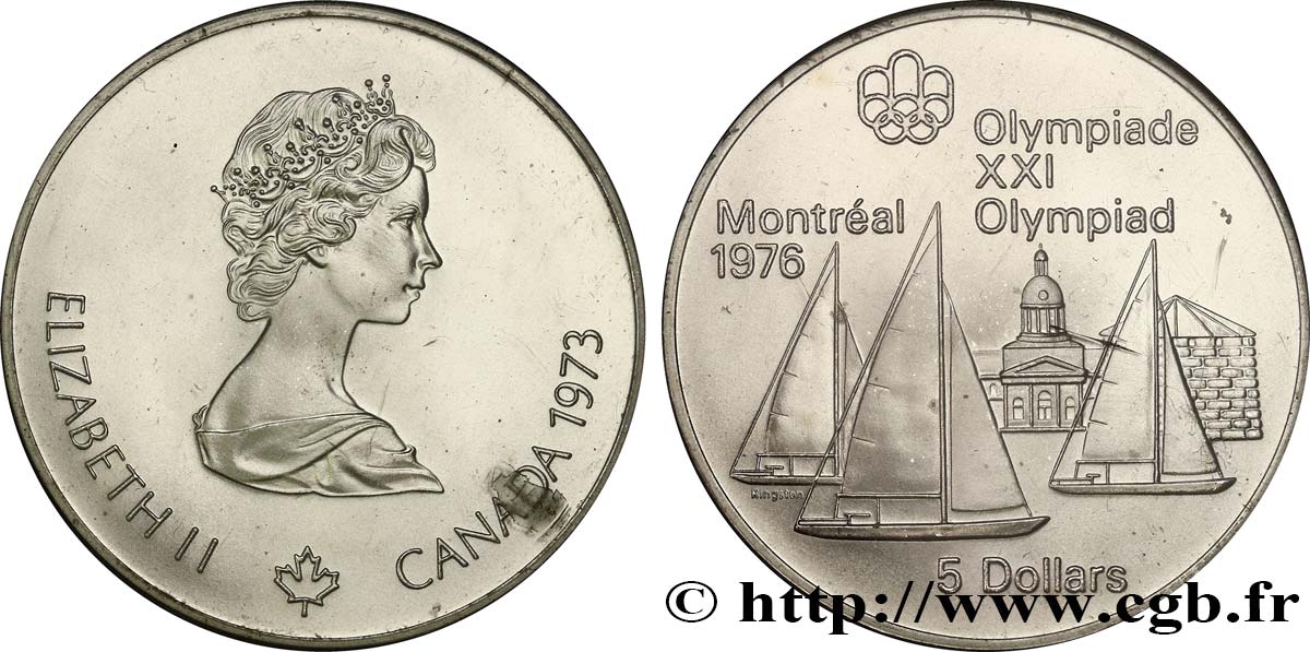 CANADá
 5 Dollars Proof JO Montréal 1976 voiliers 1973  FDC 