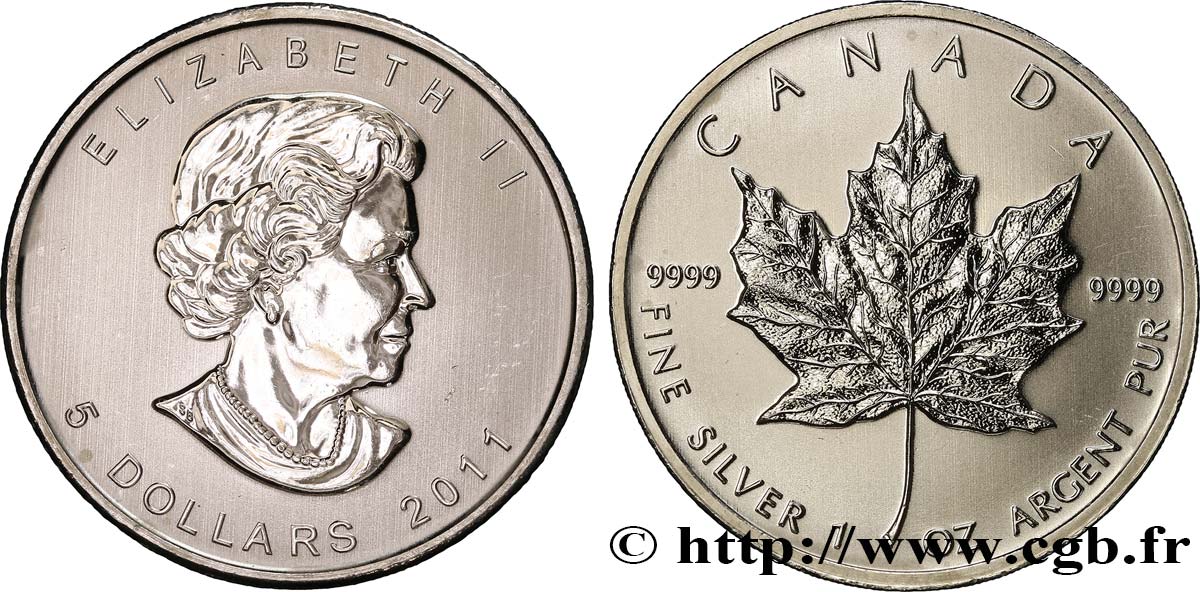 CANADá
 5 Dollars (1 once) Proof feuille d’érable / Elisabeth II 2011  EBC 
