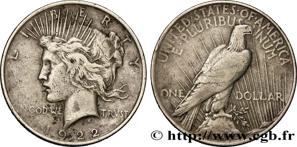 UNITED STATES OF AMERICA 1 Dollar Peace 1922 Philadelphie VF 