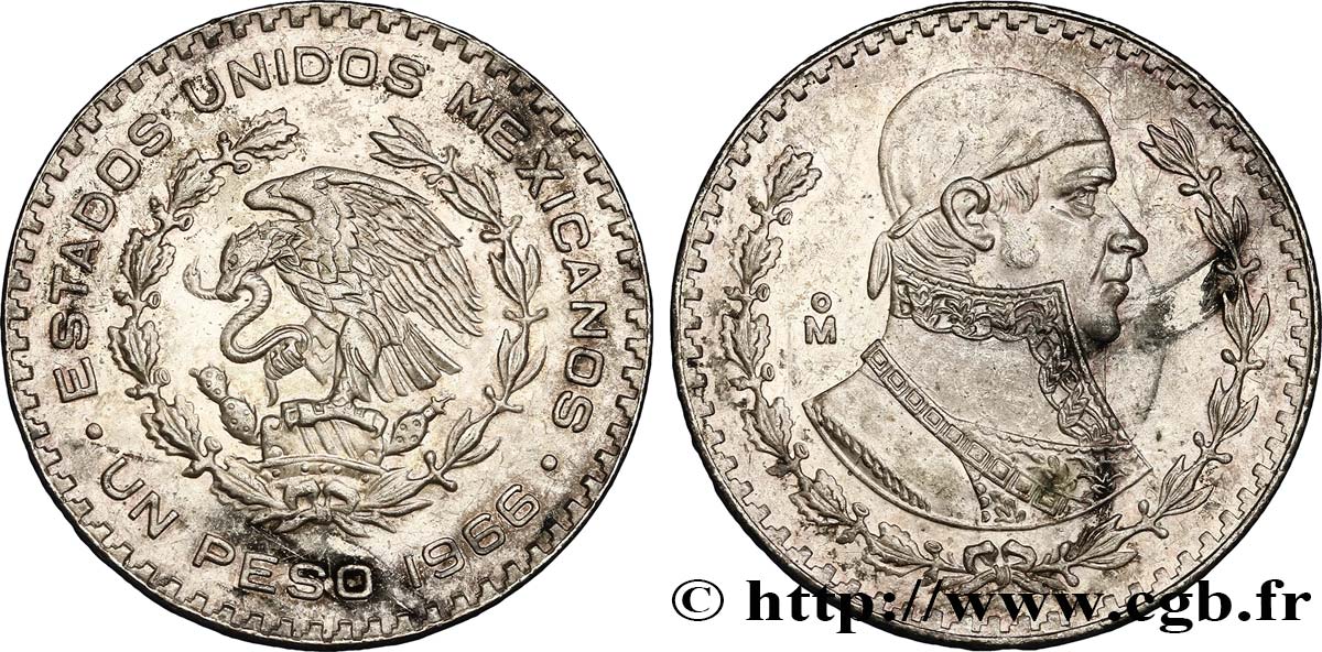 MÉXICO 1 Peso Jose Morelos y Pavon 1966 Mexico EBC 