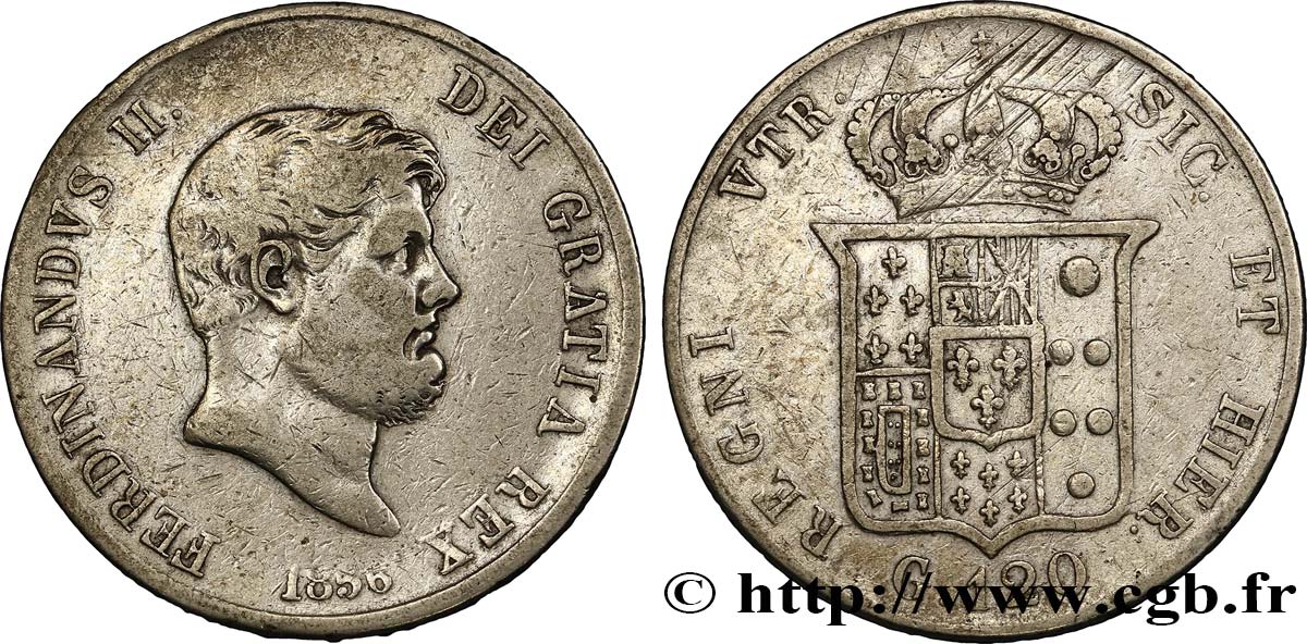 ITALIE - ROYAUME DES DEUX-SICILES 120 Grana Ferdinand II 1856 Naples TB+ 