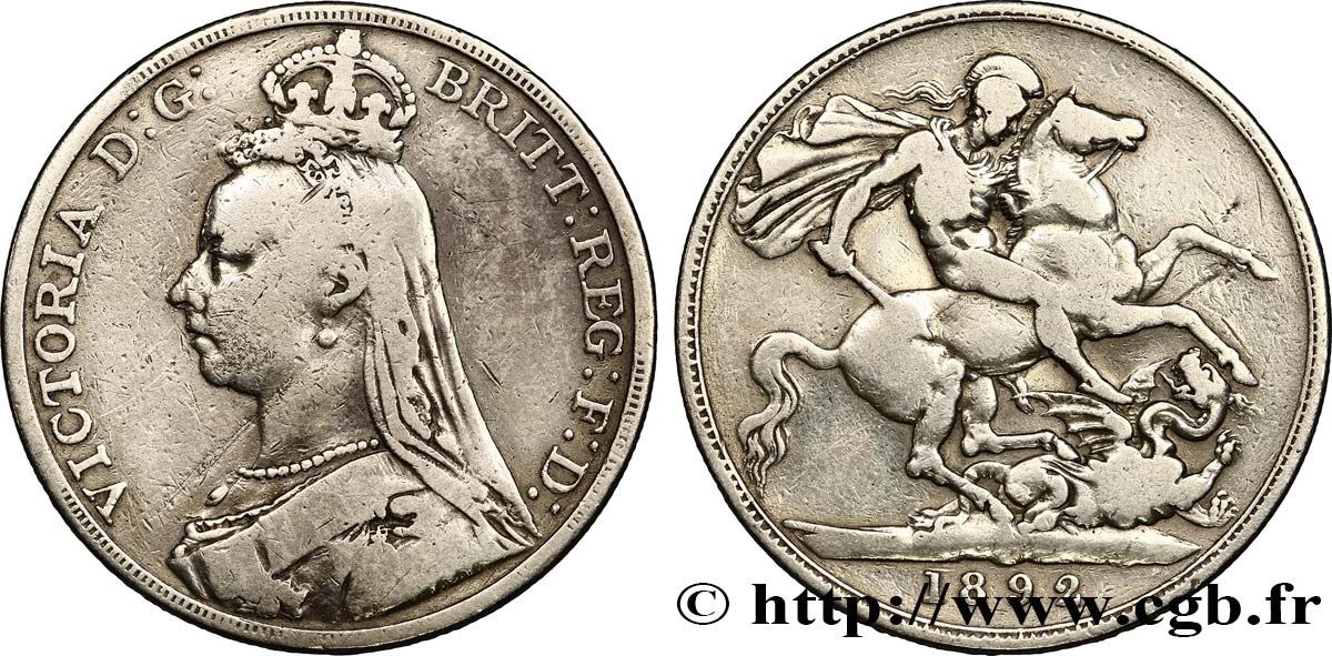 UNITED KINGDOM 1 Crown Victoria buste du jubilé 1892  VF 
