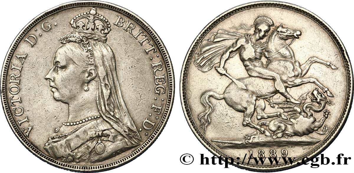 ROYAUME-UNI 1 Crown Victoria buste du jubilé 1889  TTB 