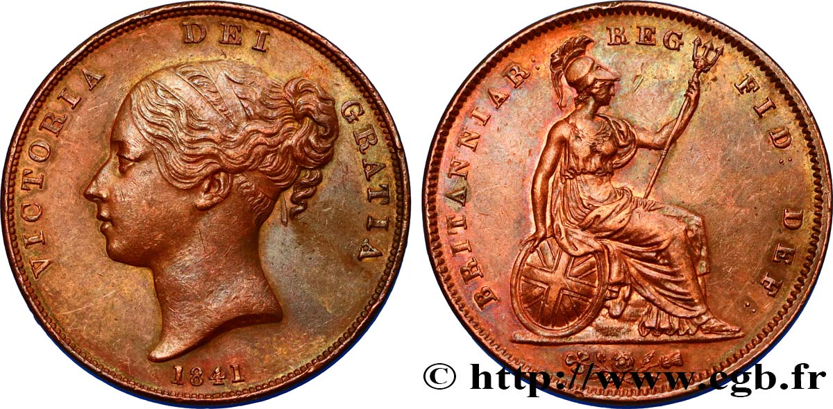 ROYAUME-UNI 1 Penny Victoria “tête jeune” 1841  TTB+ 