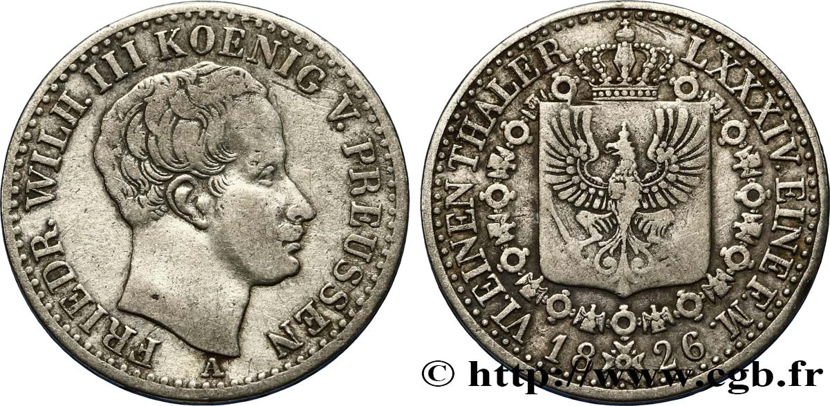 GERMANY - PRUSSIA 1/6 Thaler Frédéric-Guillaume III 1826 Berlin VF 