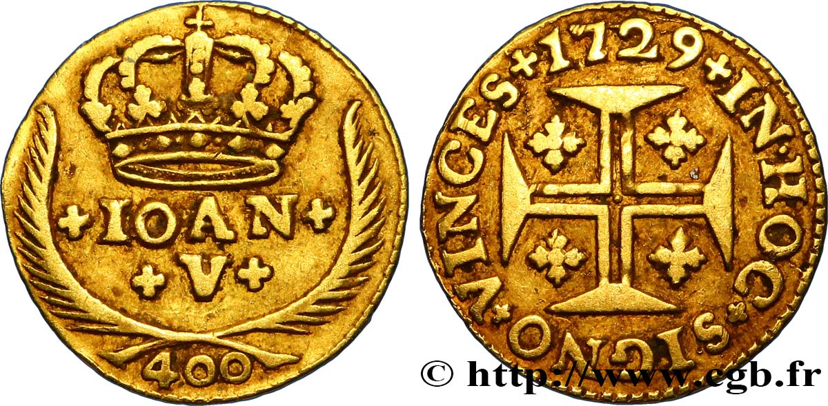 PORTUGAL 400 Réis Jean V 1729 Lisbonne TTB 