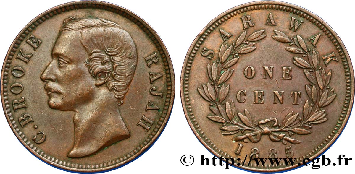 SARAWAK 1 Cent Sarawak Rajah J. Brooke 1885  TTB+ 