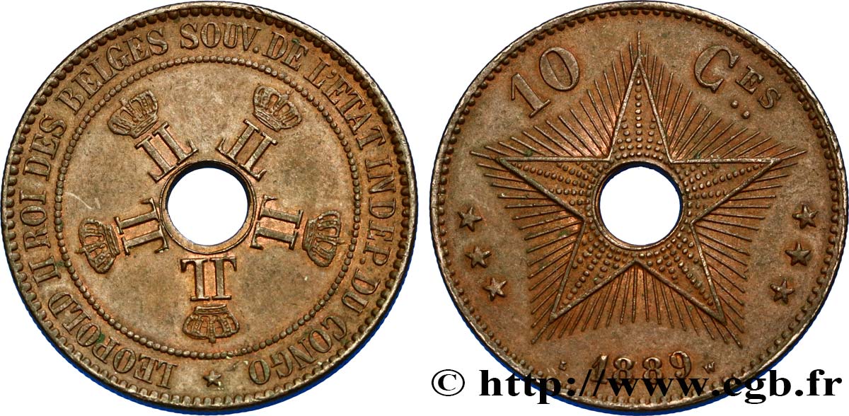 BELGIAN CONGO 10 Centimes 1889  AU 