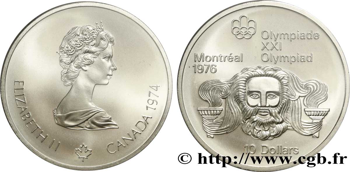 CANADA 10 Dollars JO Montréal 1976 tête de Zeus 1974  MS 