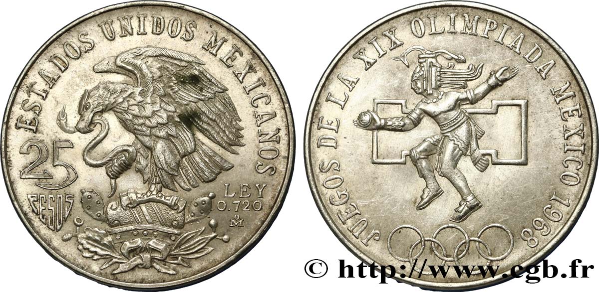 MEXIQUE 25 Pesos Jeux Olympiques de Mexico 1968 Mexico SUP 