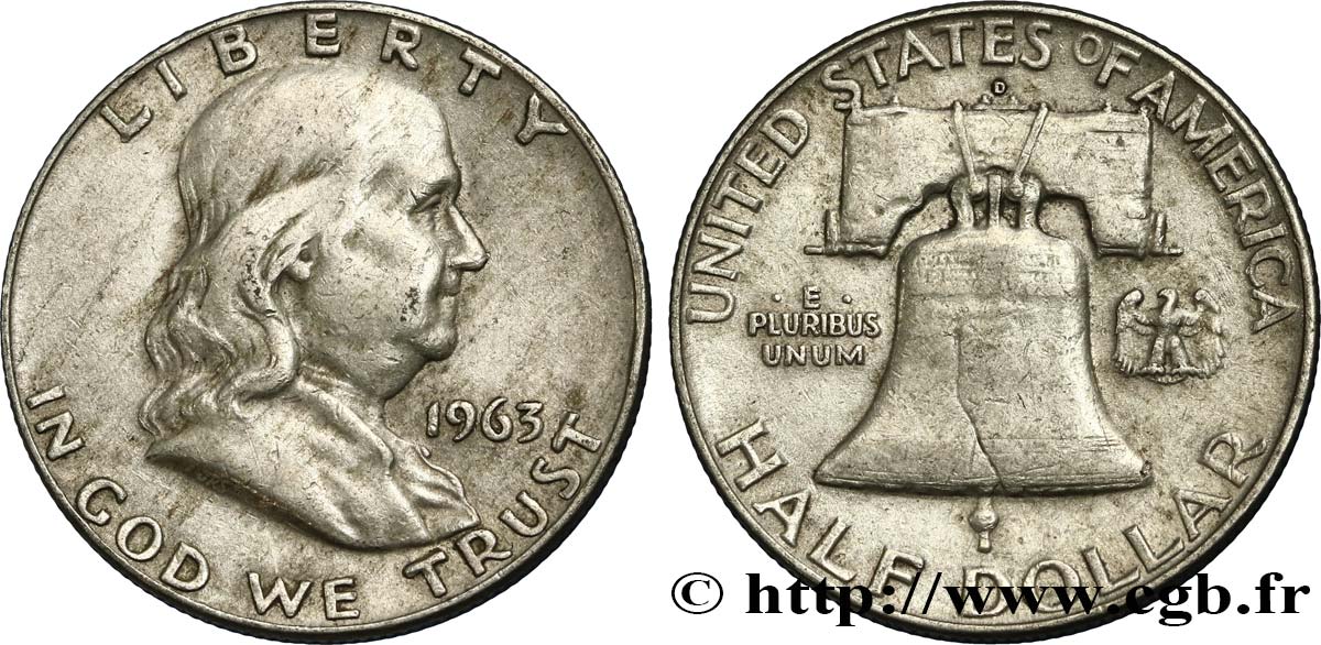 UNITED STATES OF AMERICA 1/2 Dollar Benjamin Franklin 1963 Denver XF 