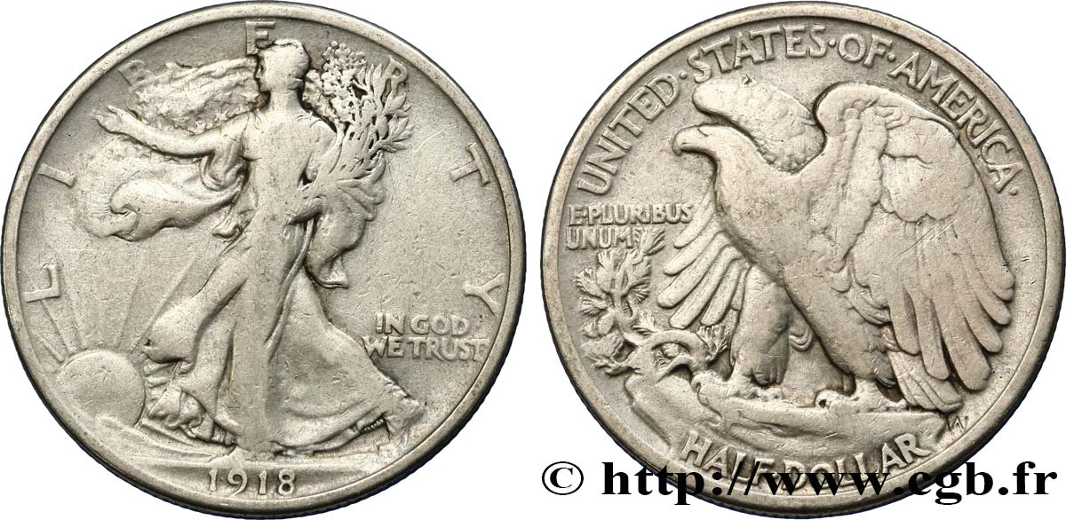 STATI UNITI D AMERICA 1/2 Dollar Walking Liberty 1918 Philadelphie q.BB 