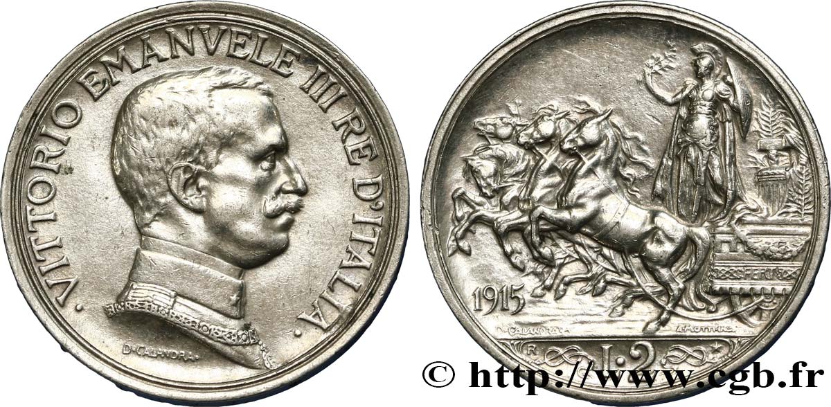 ITALIA 2 Lire Victor Emmanuel III 1915 Rome q.SPL 