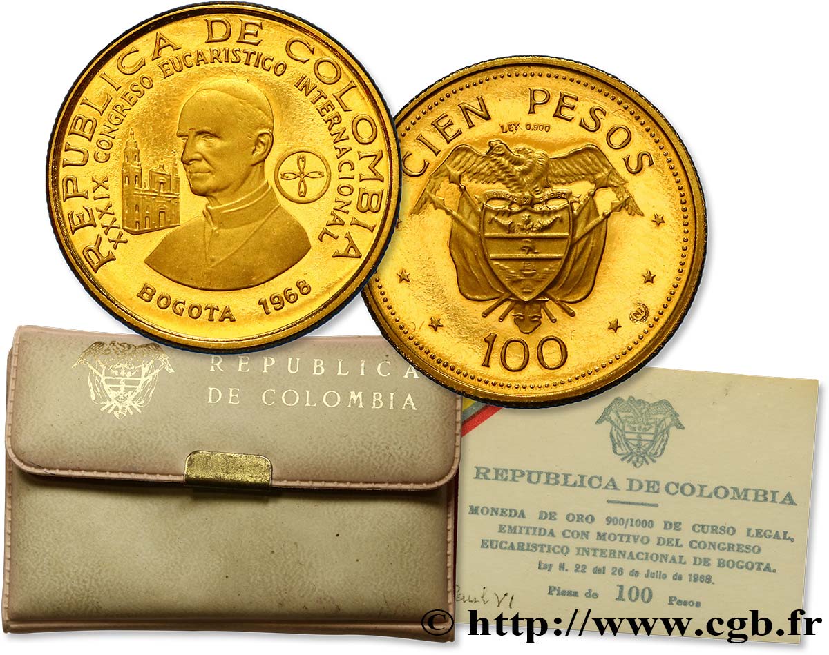 COLOMBIA 100 Pesos or Congrès Eucharistique International 1968 Bogota MS 