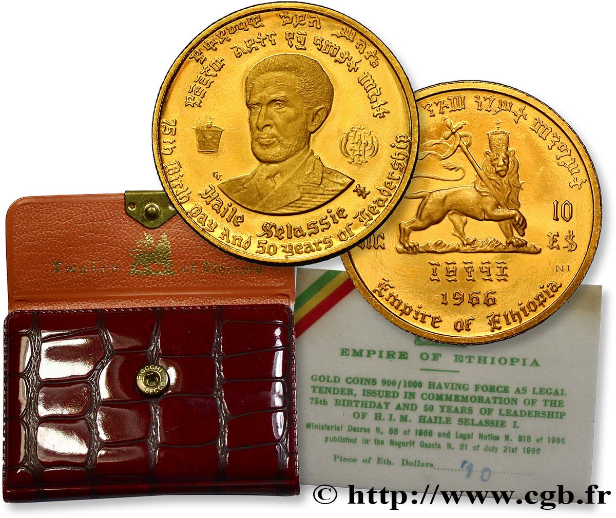 ÉTHIOPIE 10 Dollars empereur Hailé Sélassié 1966  SPL 